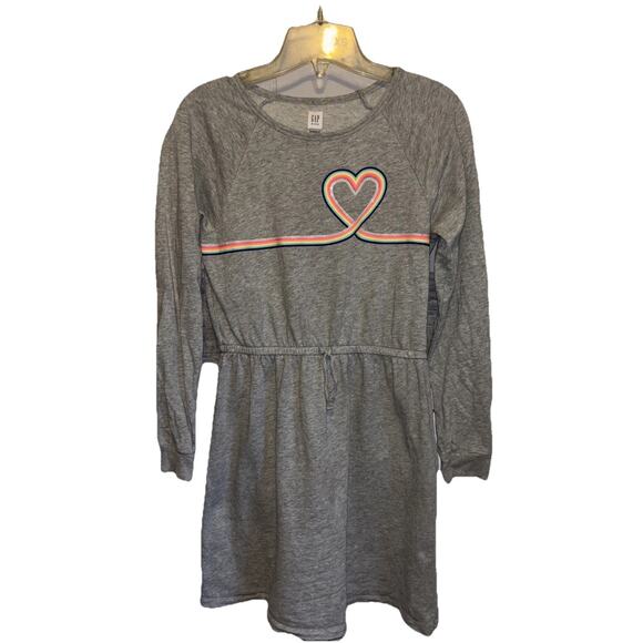 GAP KIDS Little Girls Long Sleeve Dress XXL Heathered Gray with Rainbow Heart - Picture 1 of 8